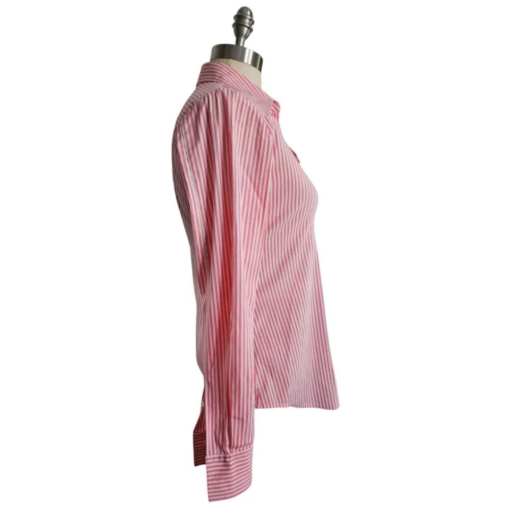 THEORY Pink Striped Stretch Button Down | SZ P/TP - Picture 2 of 7